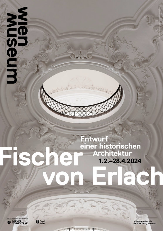 Einblick in die mit Stuckdekor verzierte Kollegienkirche in Salzburg. Plakatsujet zur Ausstellung